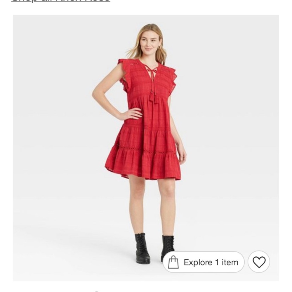 Knox Rose red shirt sleeve peasant dress NWOT